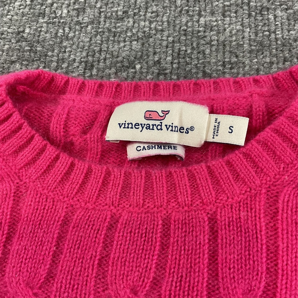 Vineyard Vines Womens Hot Pink 100% Cashmere Cable Knit Crew Neck Sweater Small - Picture 5 of 10